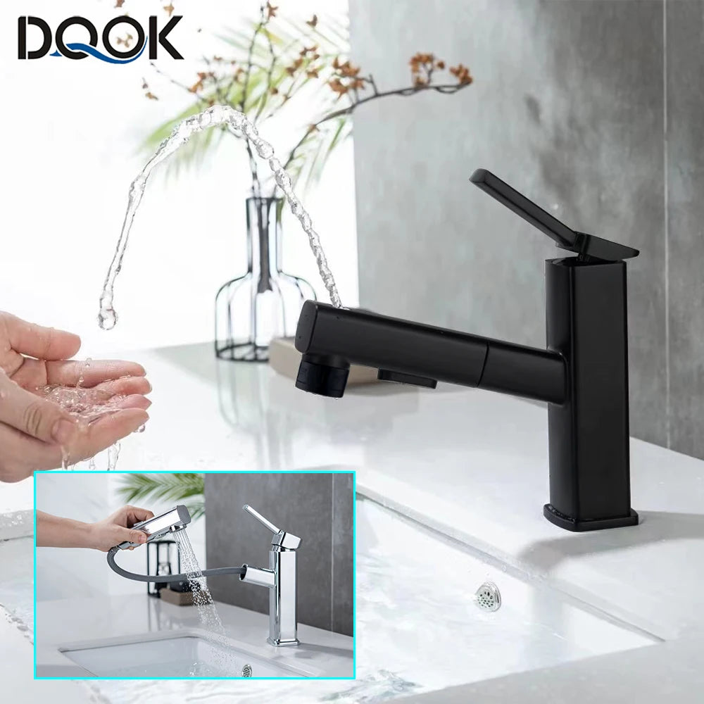 DQOK Pull Out Bathroom Basin Faucet With Single Hole Mounting