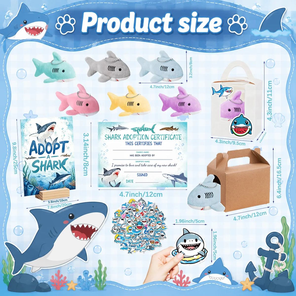Mini Shark Plush Keychain Stuffed Animal Party Favor Gift