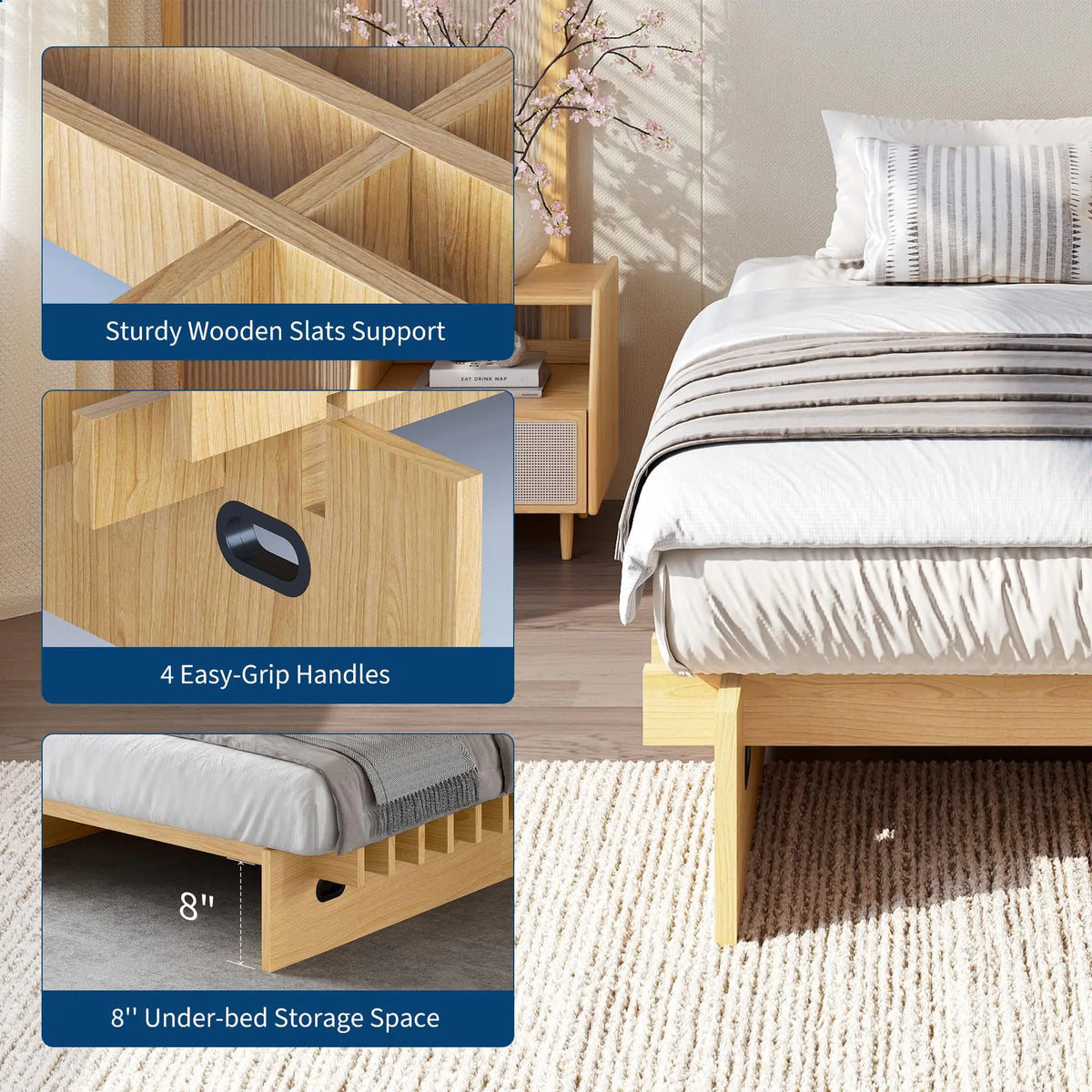 HiMISS Durable Wood Platform Bed Frame With Storage Space