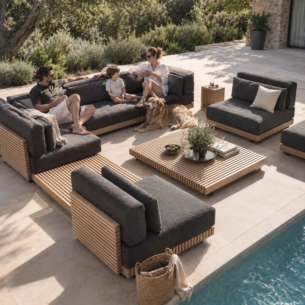 Nordic Solid Wood Outdoor Sofa Set for Patio and Garden