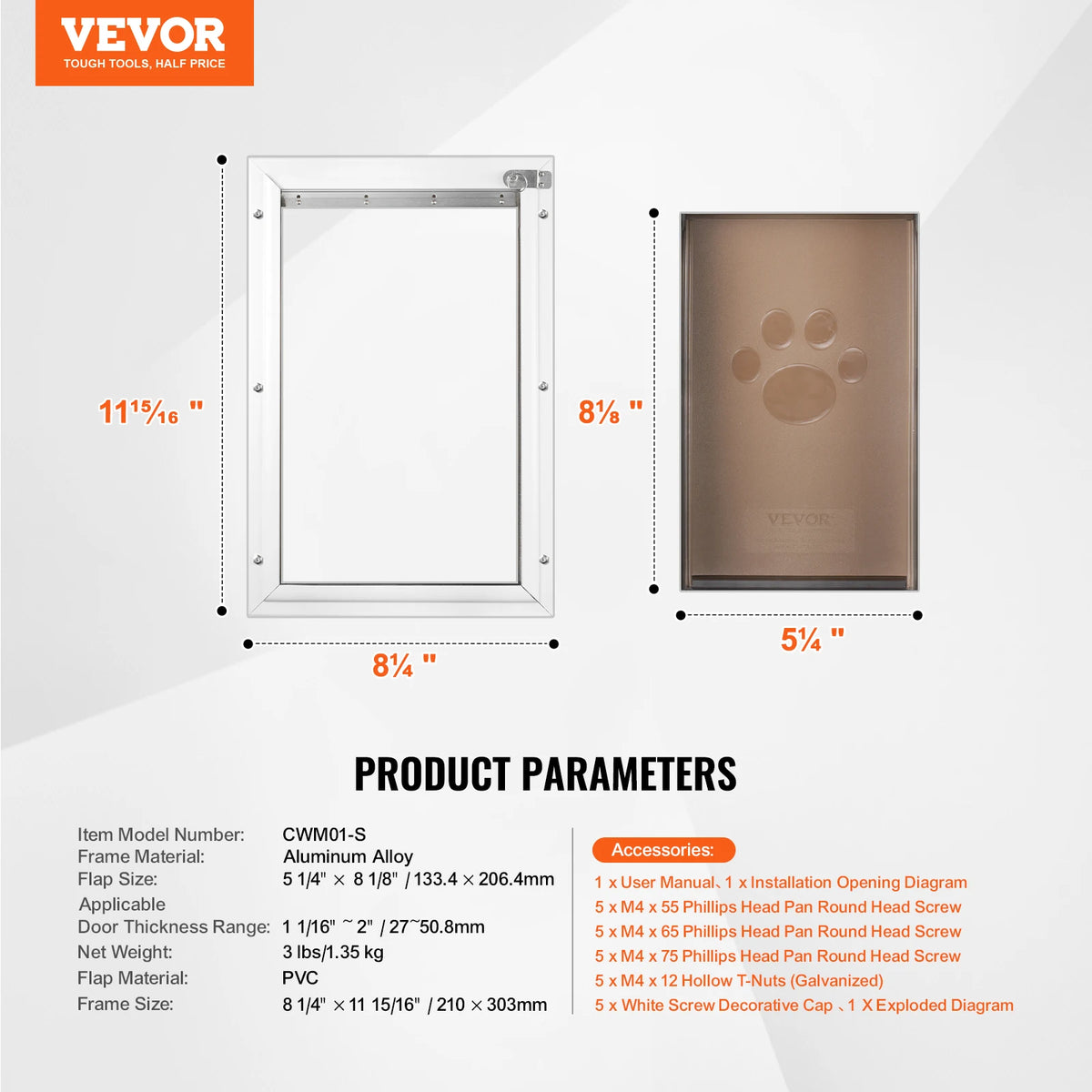 SucceBuy Weatherproof Aluminum Pet Door With Lock And Flap