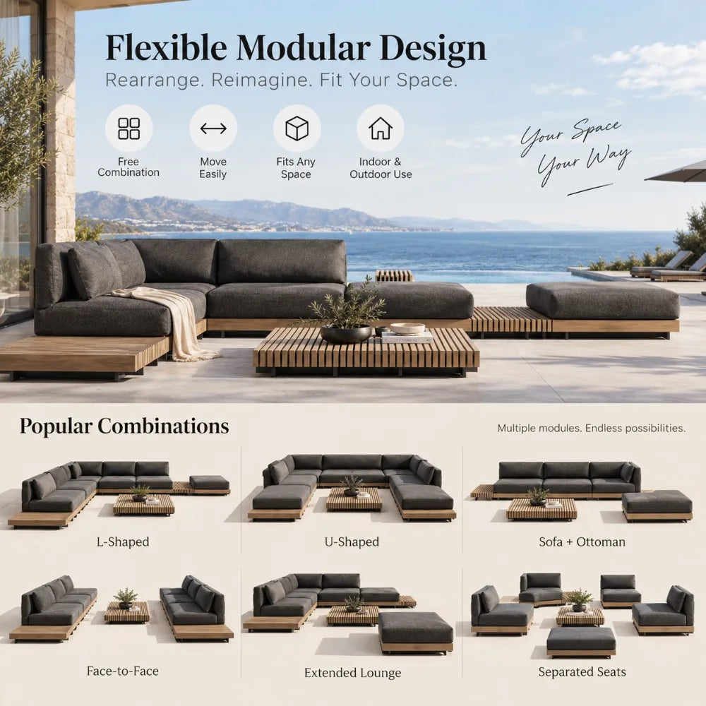 Nordic Solid Wood Outdoor Sofa Set for Patio and Garden