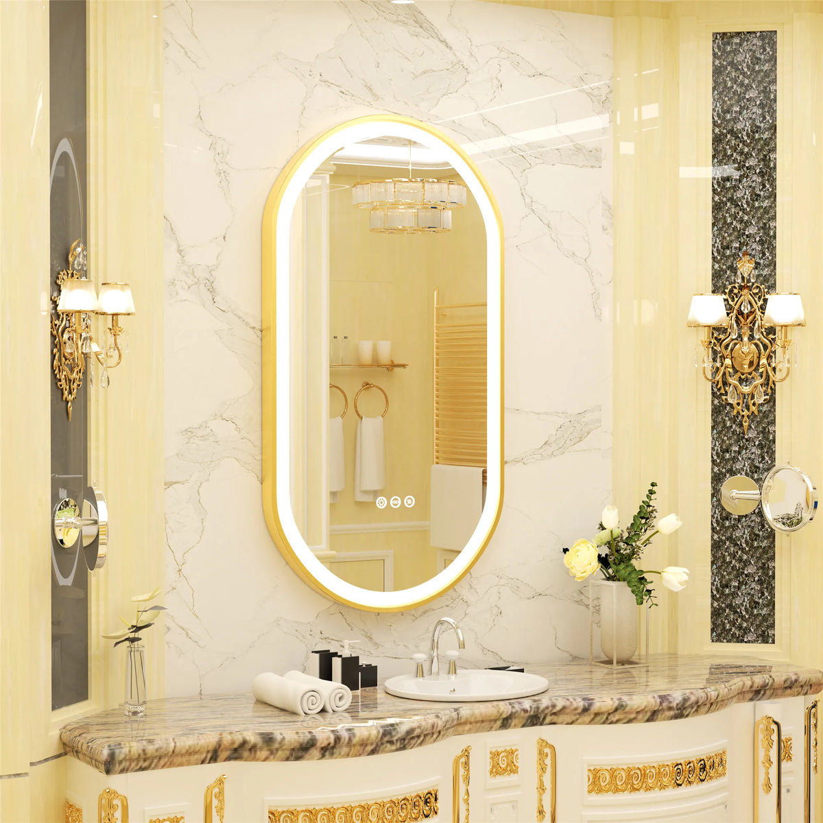 Wisfor Oval LED Bathroom Mirror With Dimmable Anti Fog Light