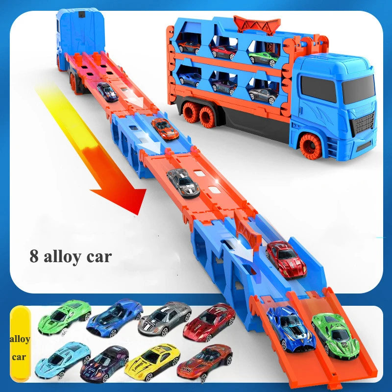DSUE Folding Car Transporter Truck With Racing Track And Cars