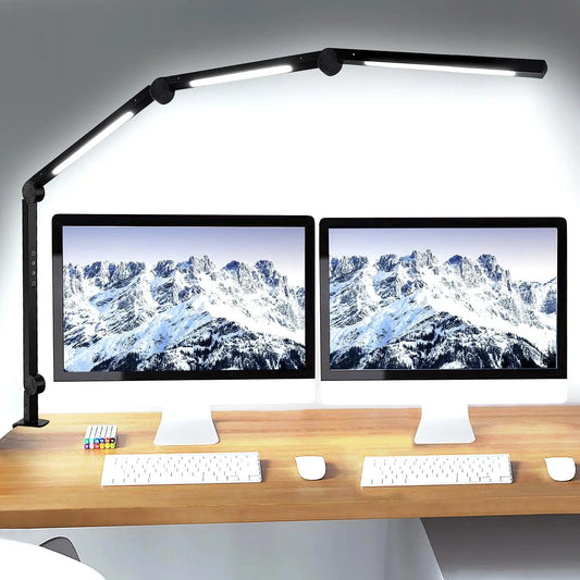 LED Clamp Desk Lamp With Flexible Arm And Dimmable Lighting