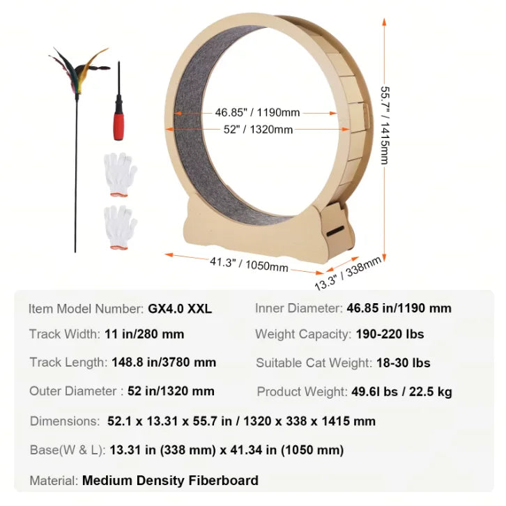 SucceBuy Wooden Cat Exercise Wheel With Detachable Carpet And Teaser