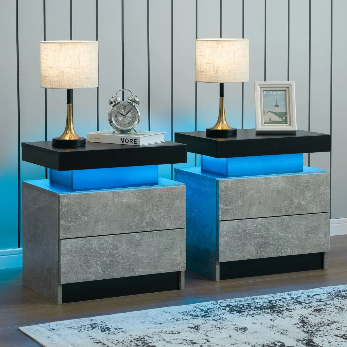 Cubehom Modern Led Nightstand Set Of 2 With Drawers