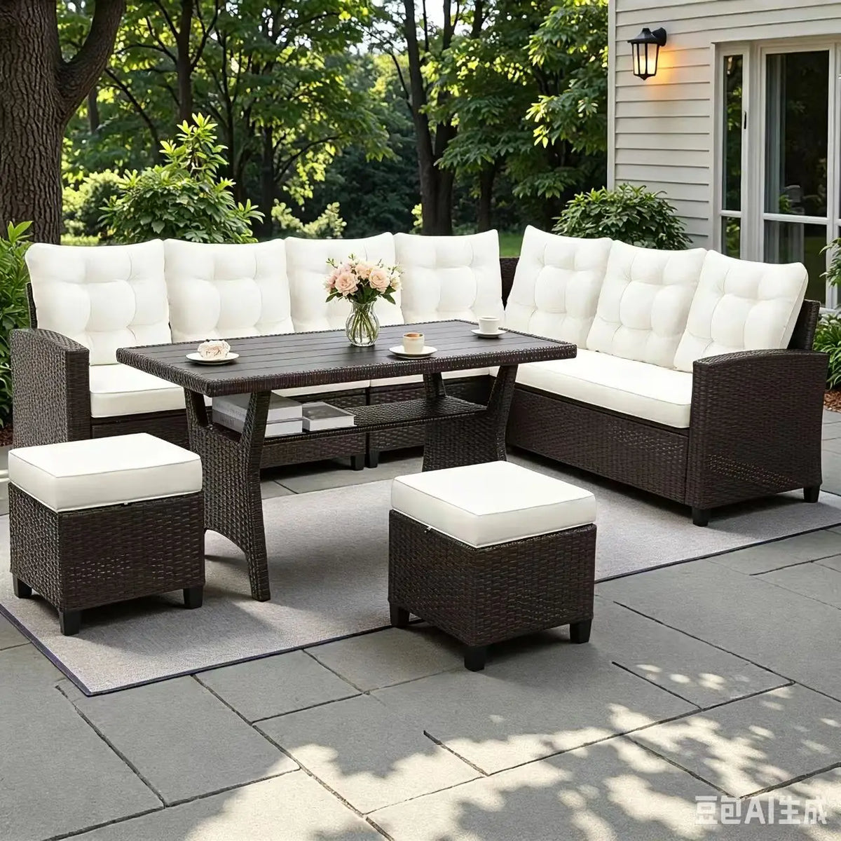 TUAREX Outdoor Rattan Sectional Sofa Set With Cushioned Seats