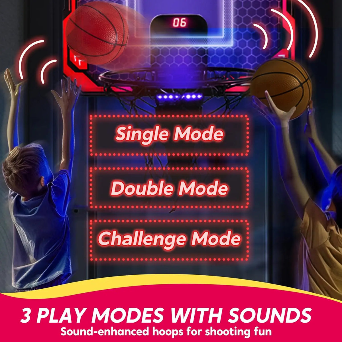 Joyfy Light Up Indoor Basketball Hoop With Scoreboard And Balls