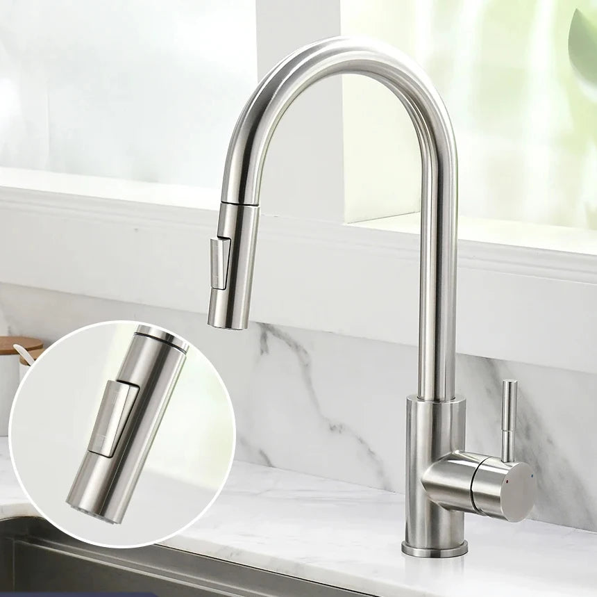 Stainless Steel Kitchen Faucet Single Handle Pull Out Mixer