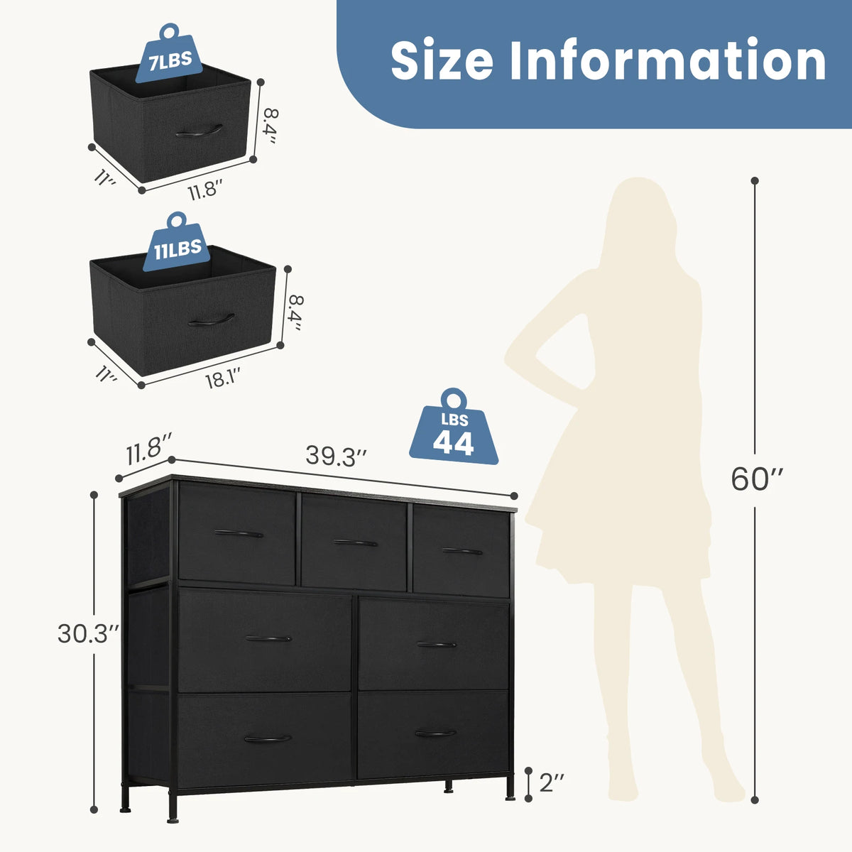 JHK Modern 7 Drawer Fabric Storage Dresser Organizer Cabinet