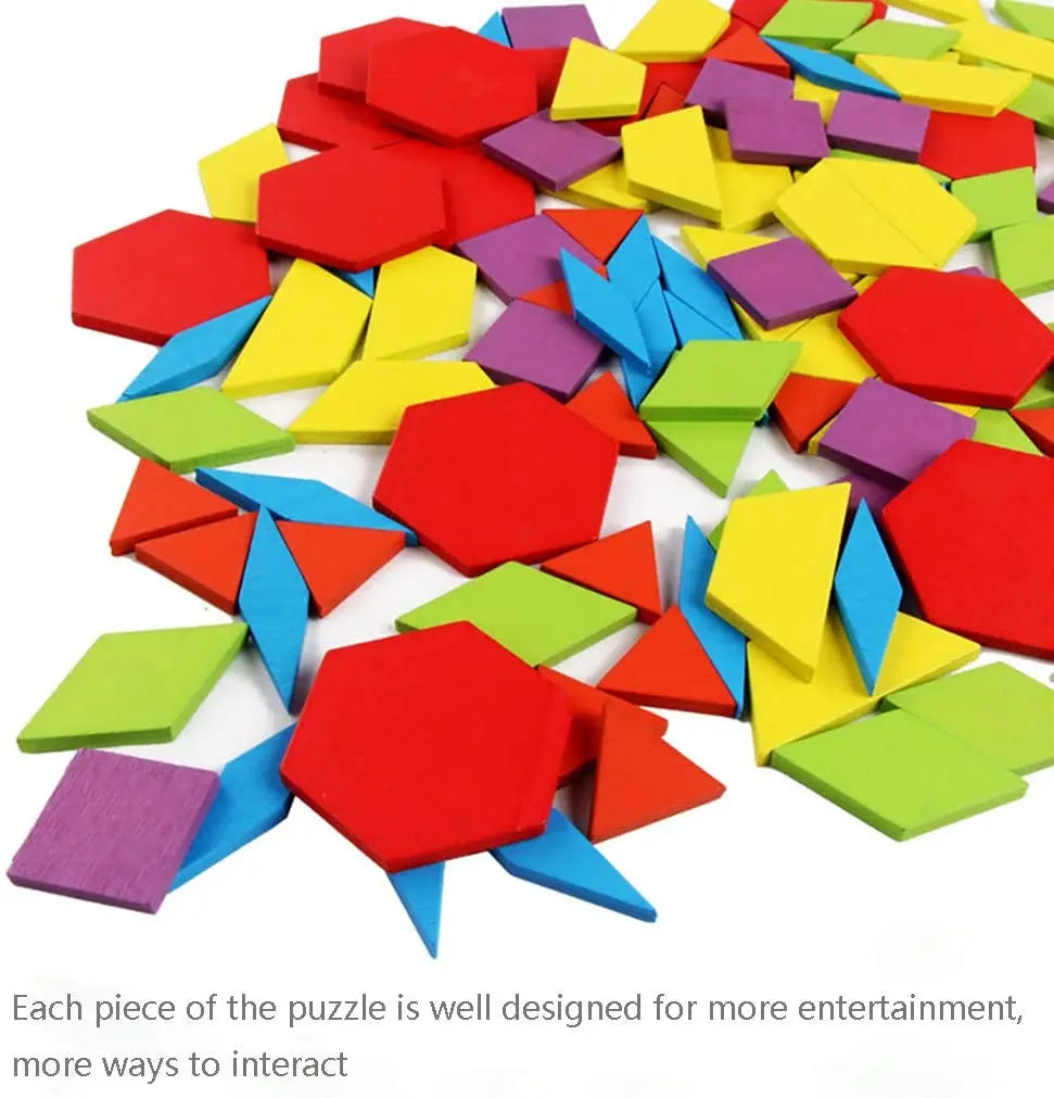Wooden Geometric Pattern Blocks Puzzle Set for Montessori Learning