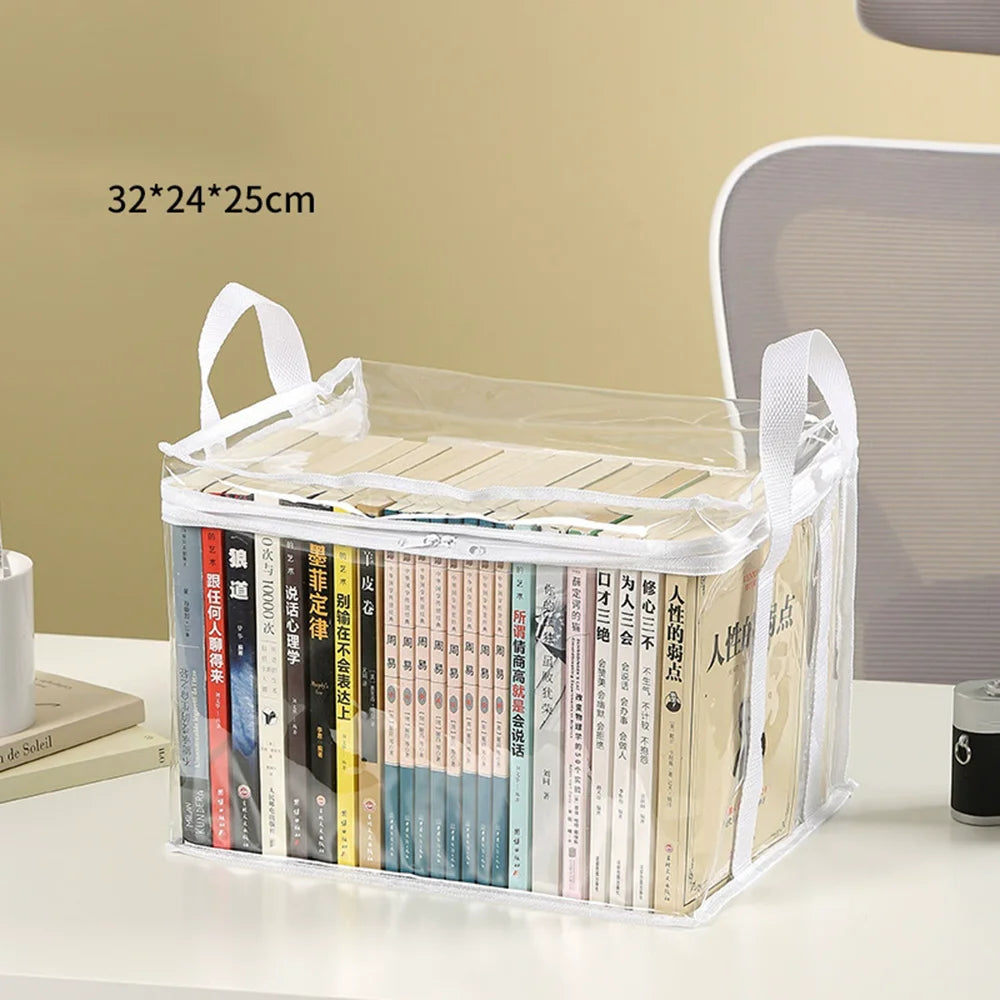 Foldable Transparent Storage Organizer Box With Handle For Books And Toys