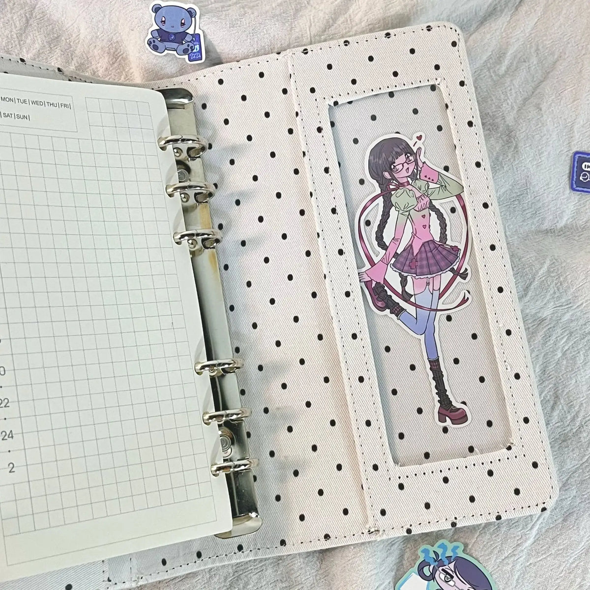 Retro Polka Dot PU Loose Leaf Refillable Notebook Journal