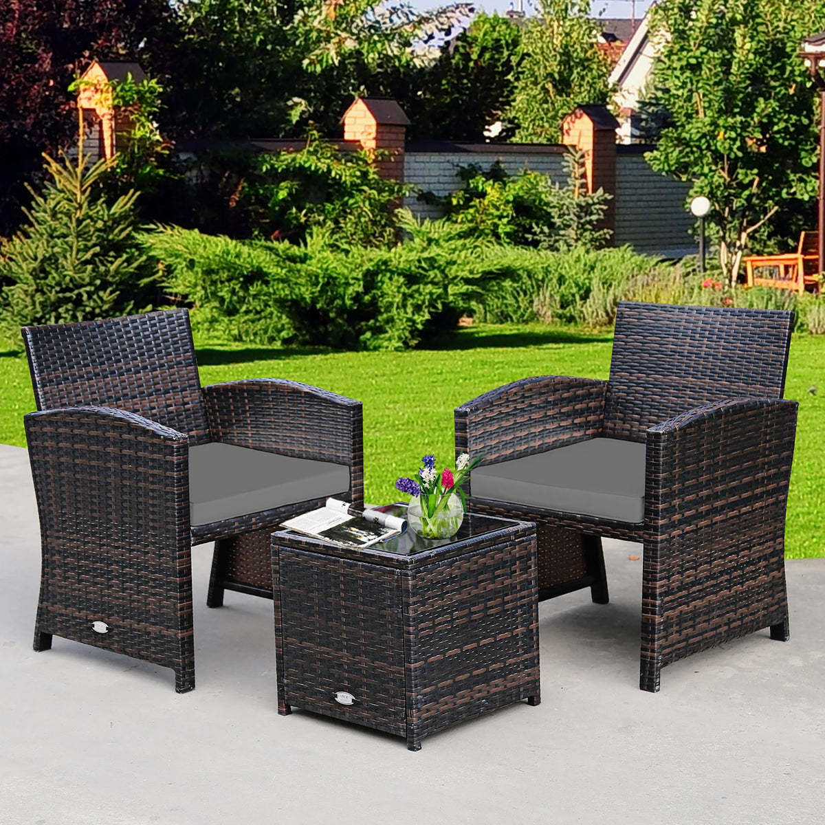 Homasis Outdoor Rattan Wicker Sofa And Coffee Table Set