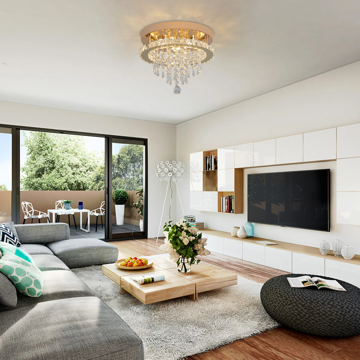 GreeLustr Luxury Crystal LED Flush Mount Ceiling Chandelier Lights