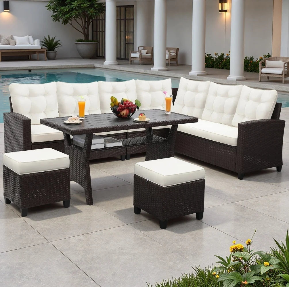 TUAREX Outdoor Rattan Sectional Sofa Set With Cushioned Seats