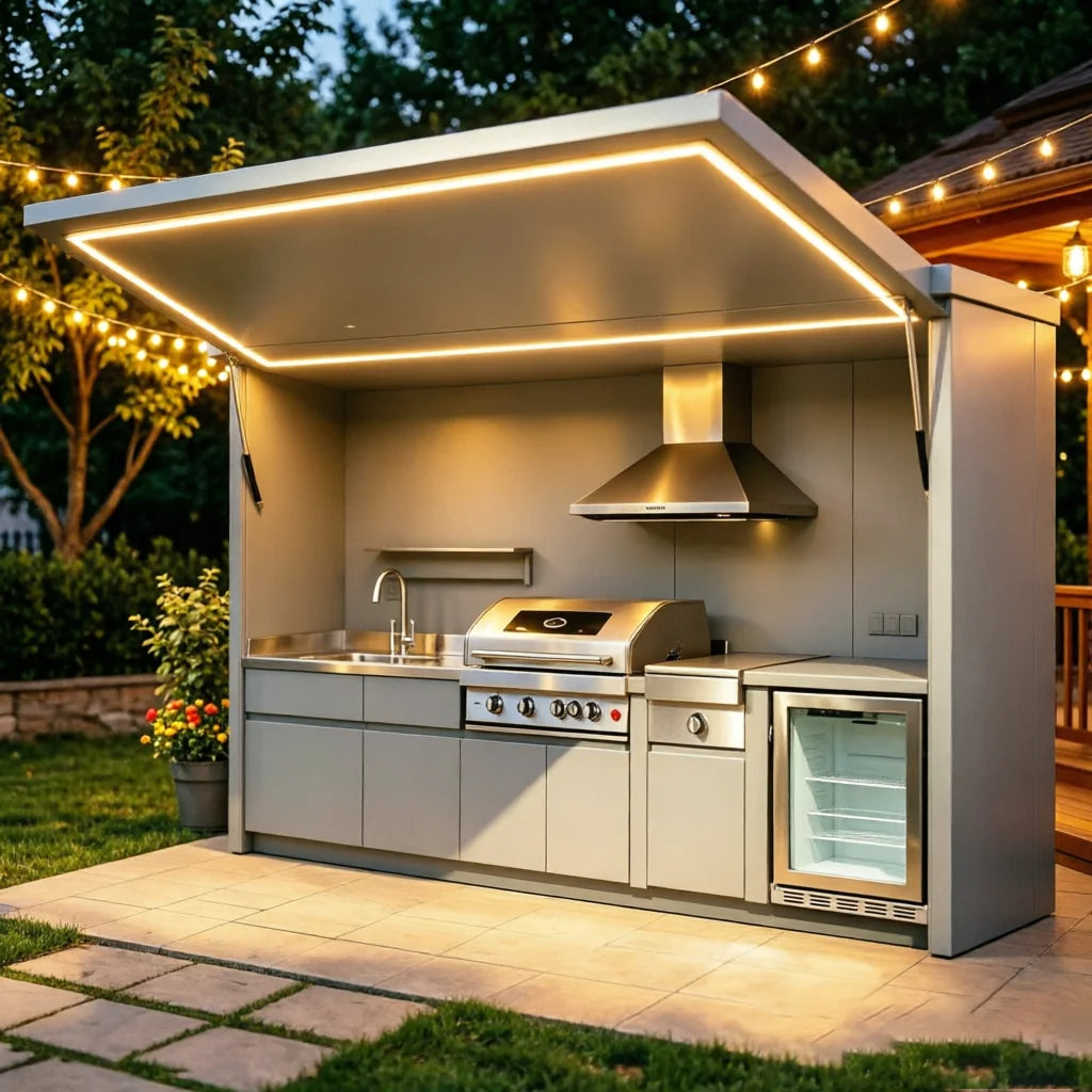 Rust Resistant Complete Outdoor Kitchen Cabinet, Full Equipped Modular Outdoor Cooking Cabinet with Large Cabinets