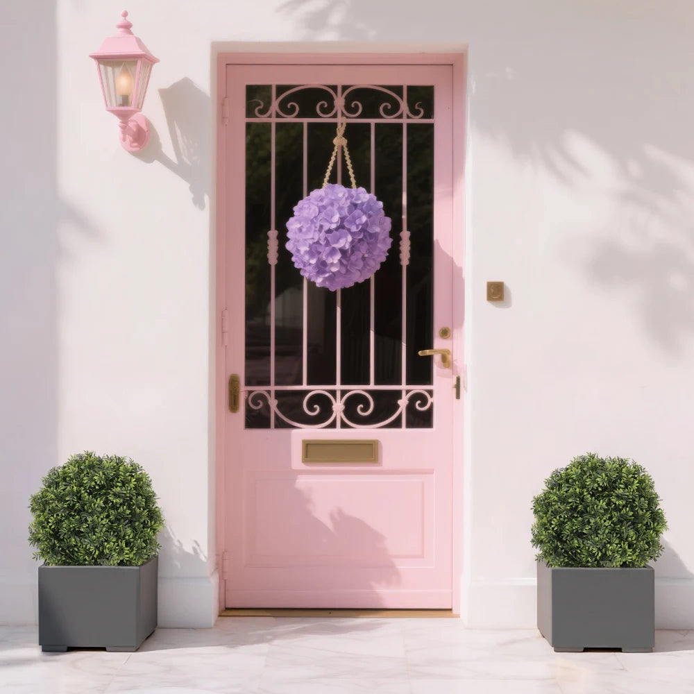 22in Artificial Topiary Boxwood Ball Trees – Faux Evergreen Potted Shrubs for Porch, Patio, Entryway, or Indoor Living Room Decor, 2pcs/set