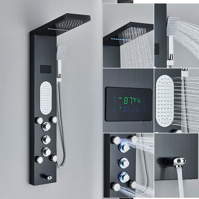Shinesia LED Rain Shower Panel Spa Massage Jet Faucet System