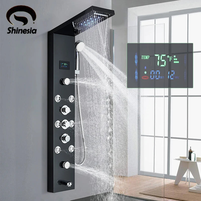 Shinesia LED Shower Panel With Digital Display Spa Massage Jets