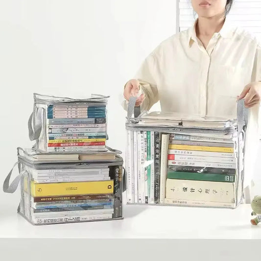Foldable Transparent Storage Organizer Box With Handle For Books And Toys