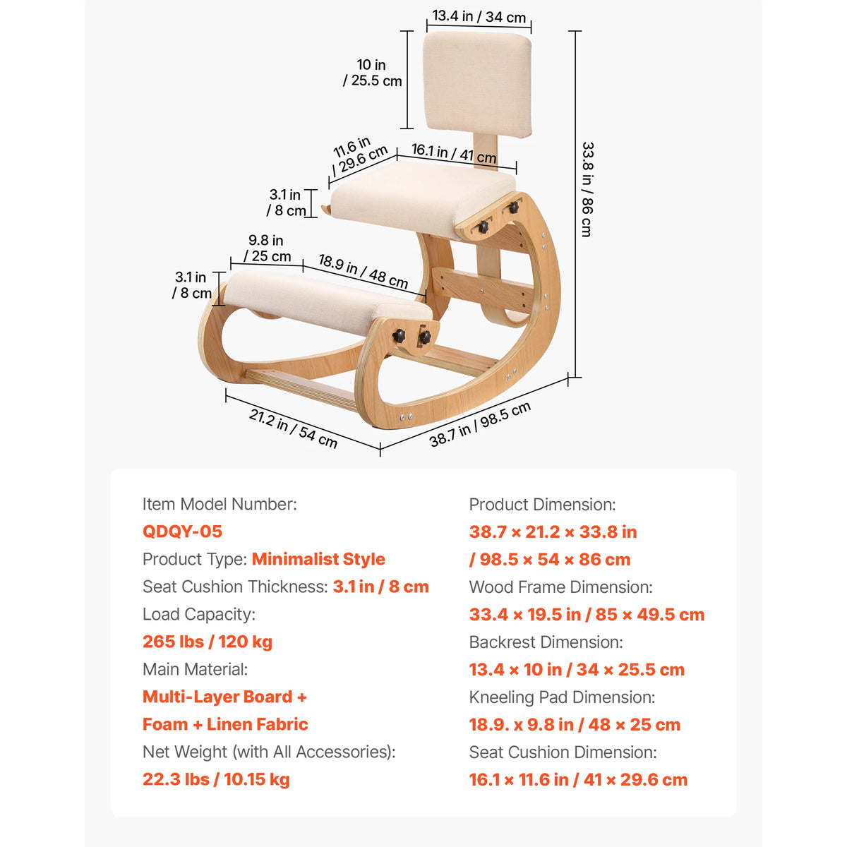 SucceBuy Ergonomic Wooden Kneeling Chair for Office Posture Support