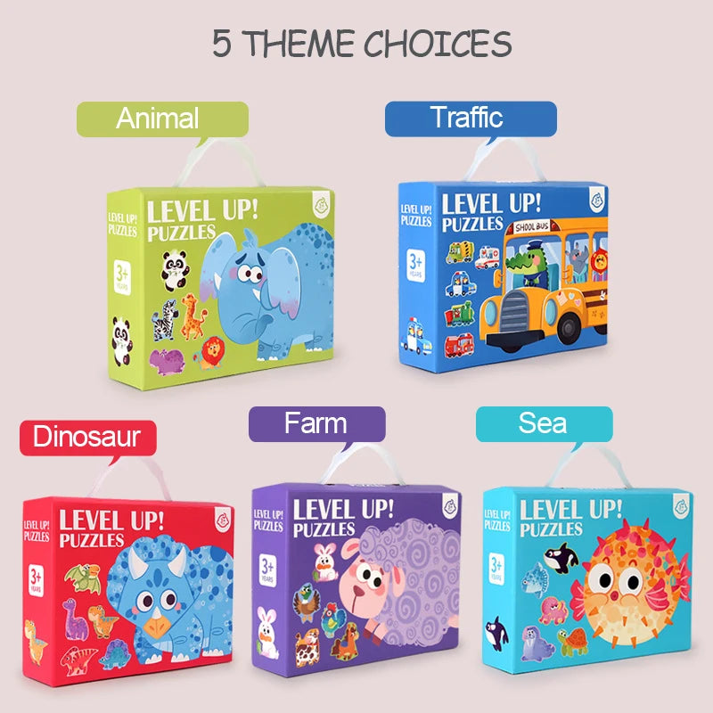 Wooden Jigsaw Puzzles for Toddlers Cartoon Animal Paper Puzzles Montessori Early Learning Education Toys Set Gifts Box for Kids