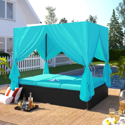 Premium Outdoor Rattan Patio Sunbed Daybed With Adjustable Cushions