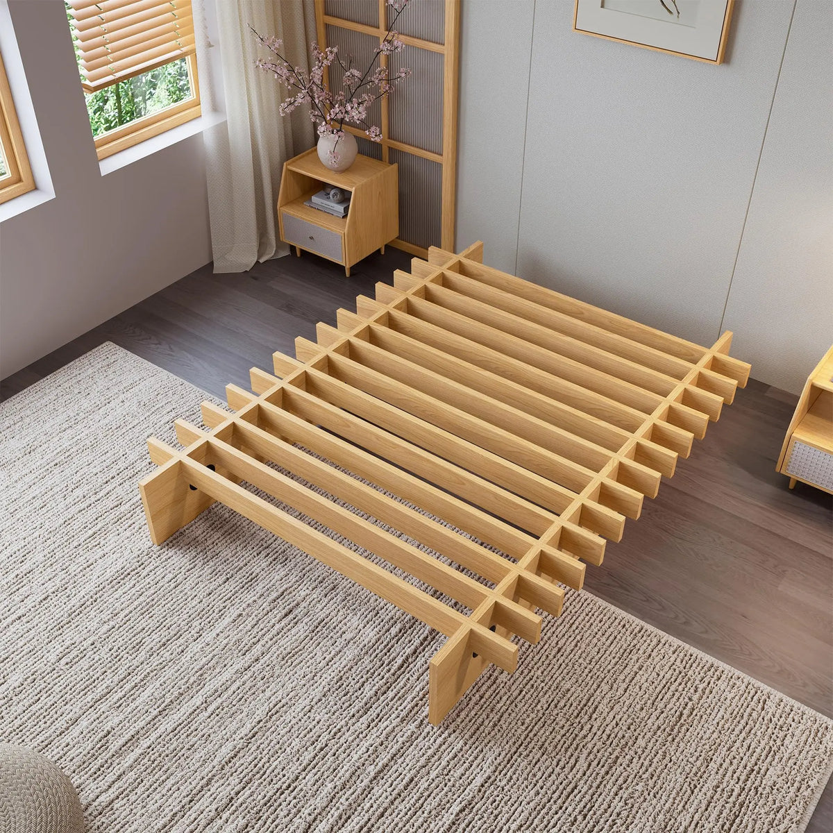 HiMISS Durable Wood Platform Bed Frame With Storage Space