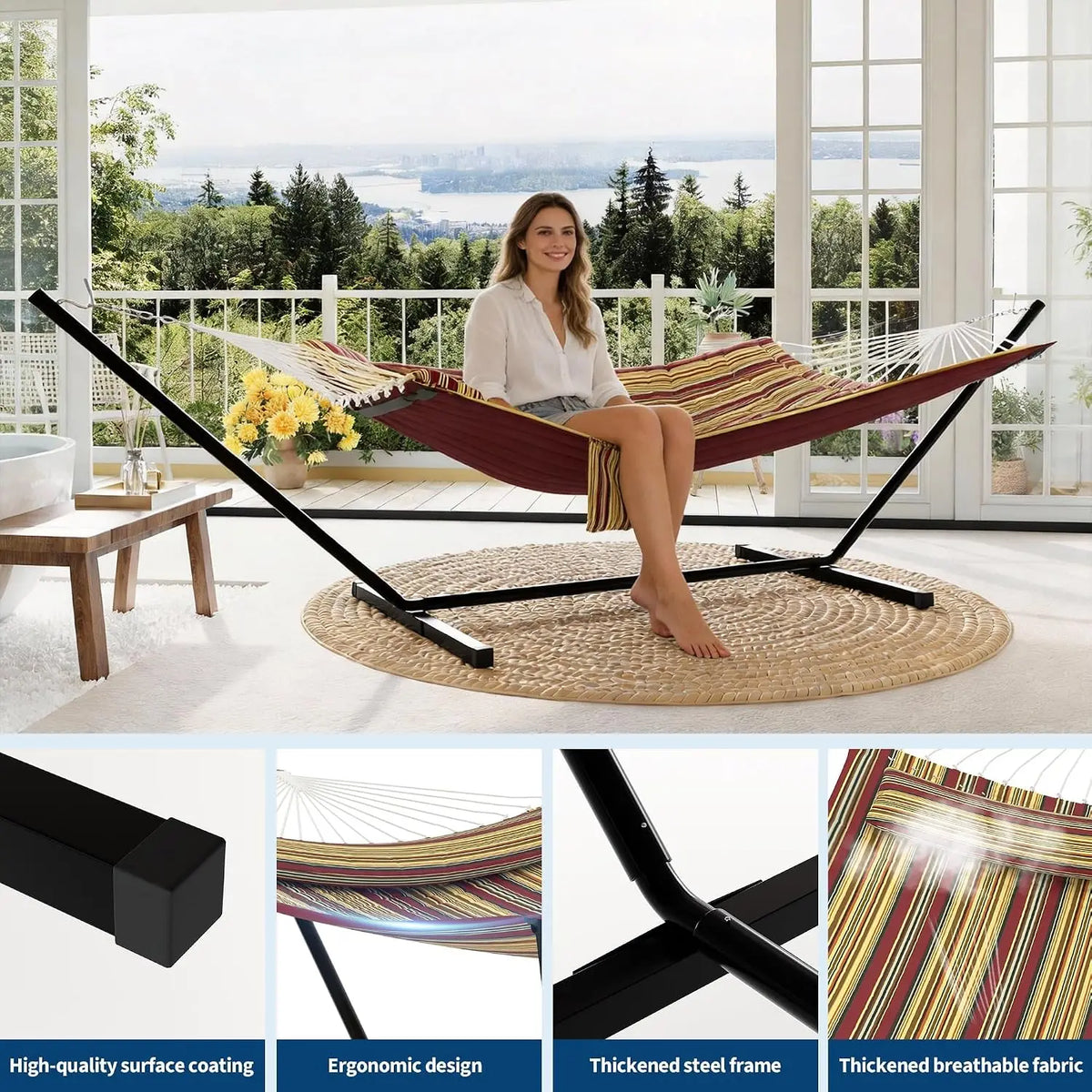 HiMISS Freestanding Double Hammock With Steel Stand For Garden Patio