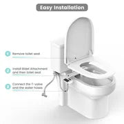 Non-Electric Dual Nozzle Toilet Bidet Attachment With Water Pressure Control