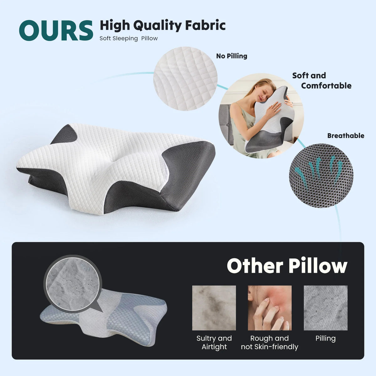 JHK Ergonomic Memory Foam Cervical Pillow With Cooling Pillowcase