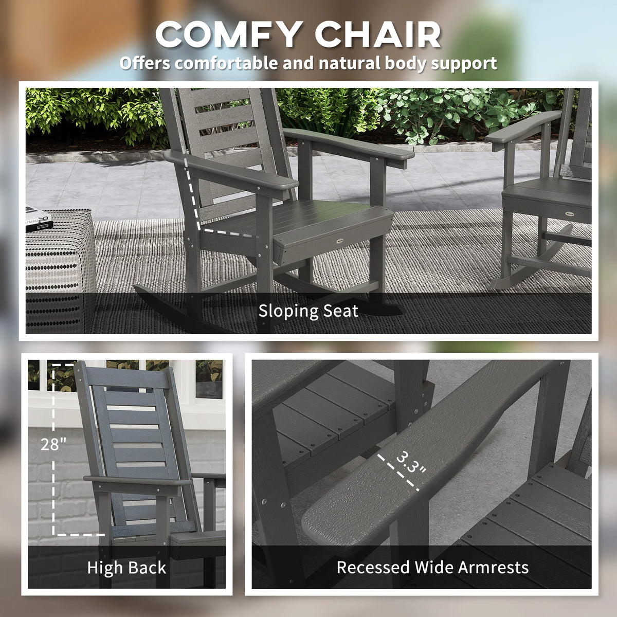 Outsunny High Back HDPE Outdoor Rocking Chairs for Patio Comfort
