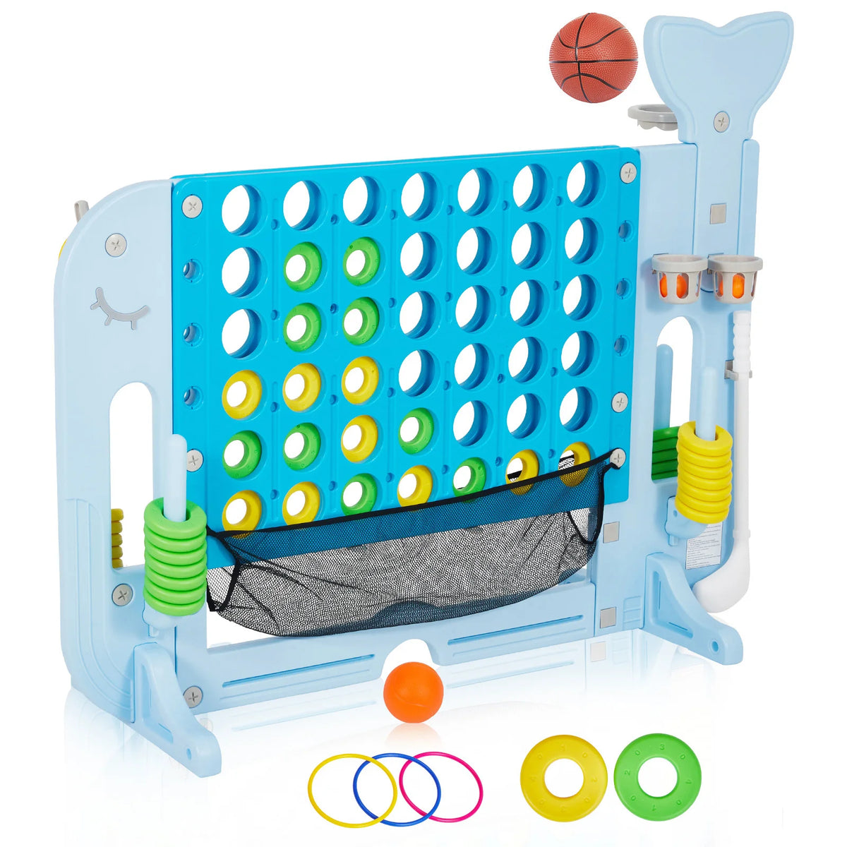 Giant Connect Four Outdoor Game Set Basketball And Ring Toss