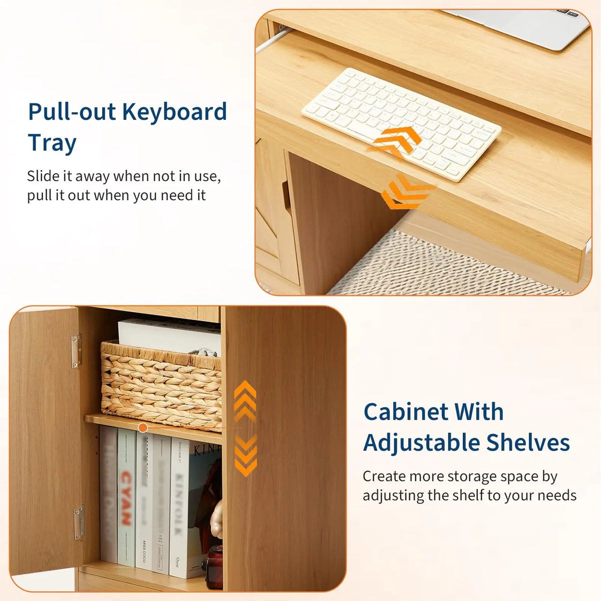 HiMISS Farmhouse Office Desk With Drawers And Charging Station