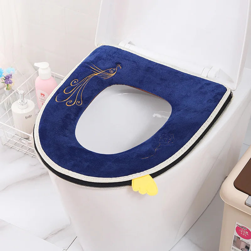 Waterproof Plush Toilet Seat Cover With Washable Zipper Design