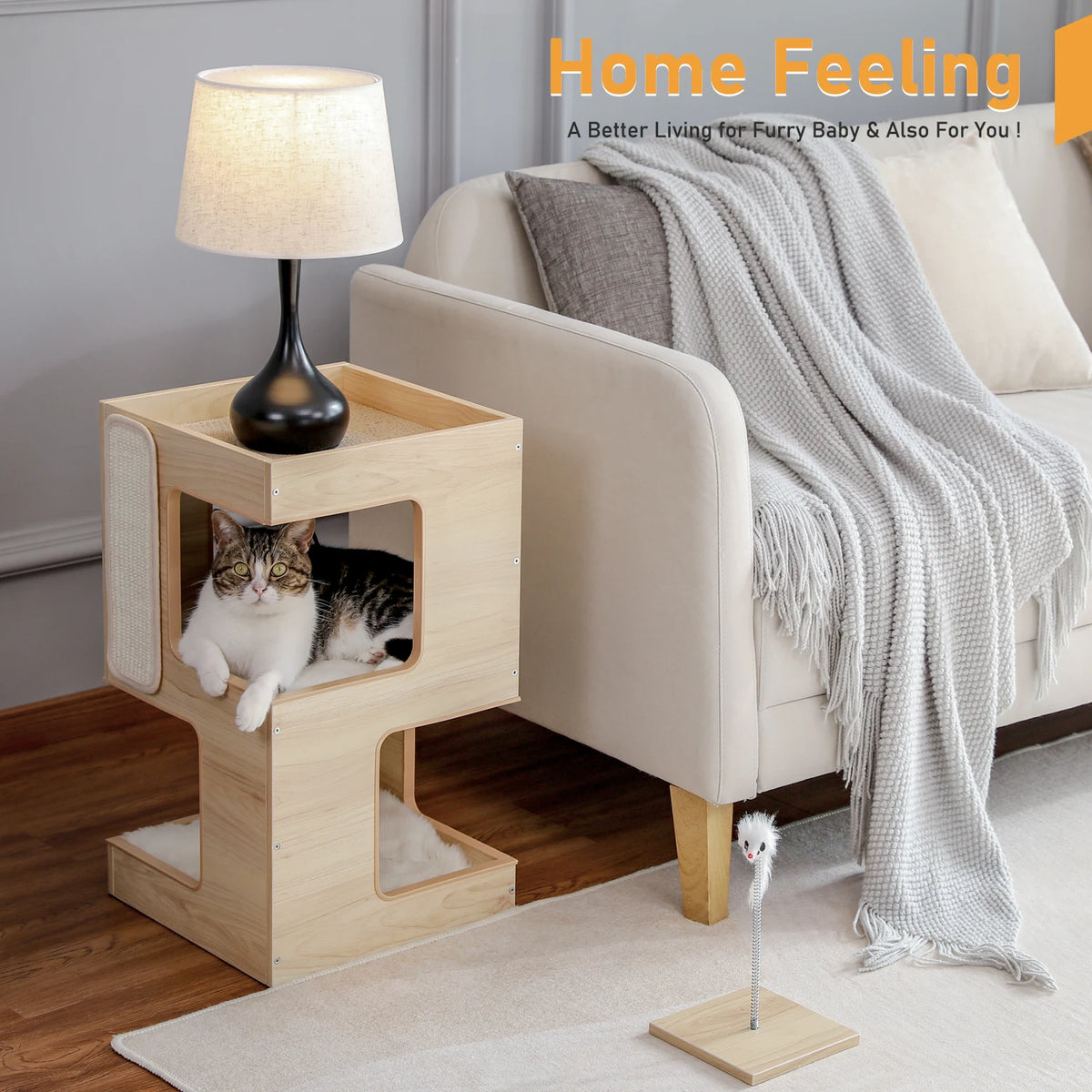PAWZ Road Wooden Cat Condo with Scratcher and Soft Mats