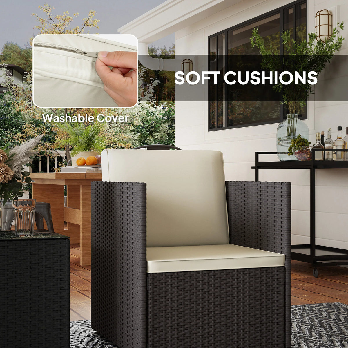 Outsunny Folding Wicker Bistro Patio Furniture Set for Outdoor Lounging