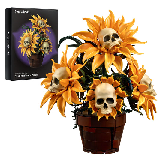 SupreOwls Skull Sunflower Building Blocks Halloween Decor Set
