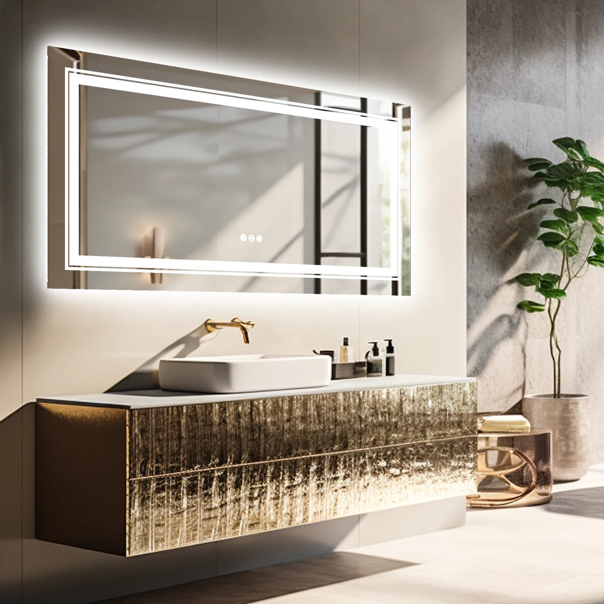 Wisfor Led Rectangular Vanity Mirror With Dimmable Anti Fog Backlight