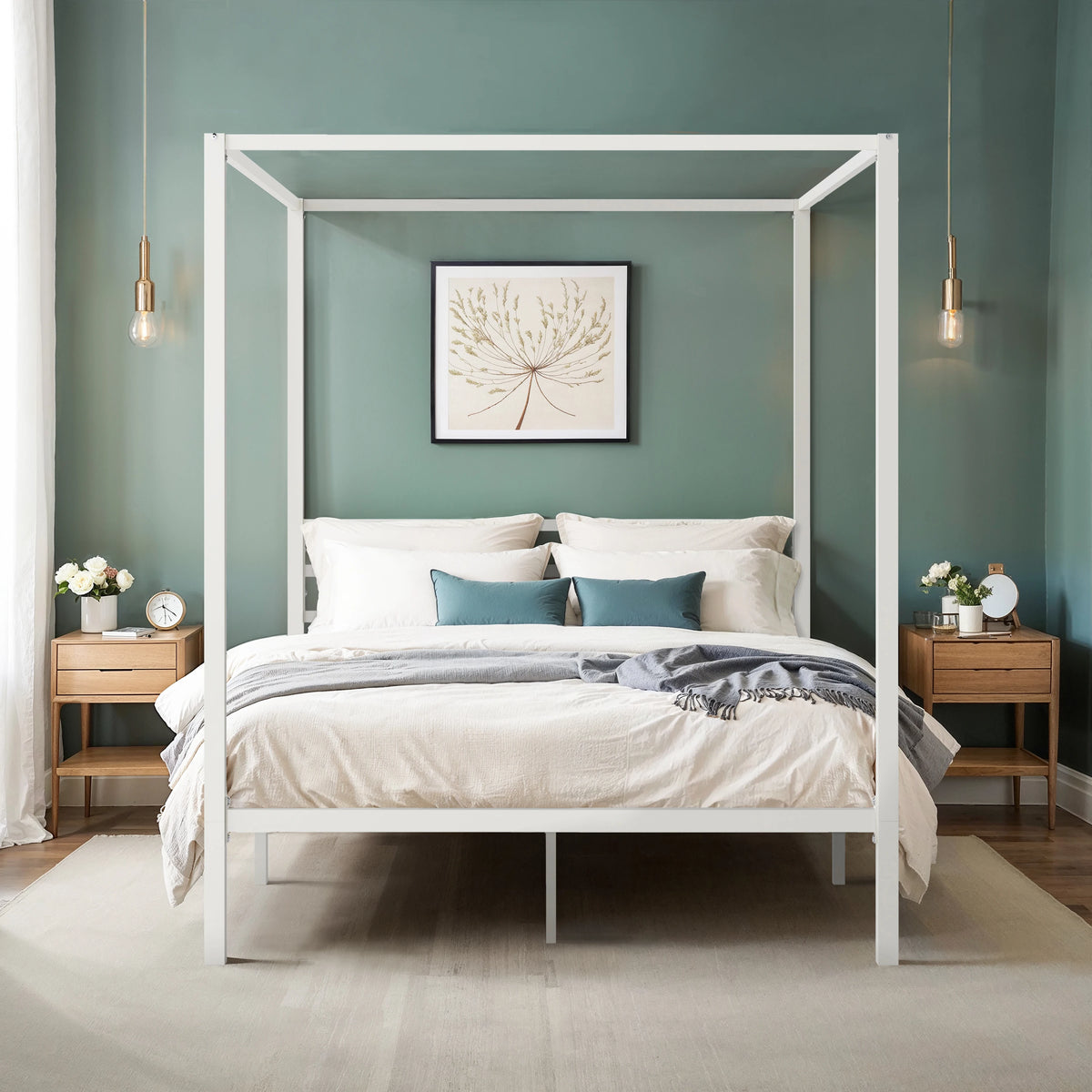 Hoomic Modern Metal Four Poster Bed Frame With Headboard