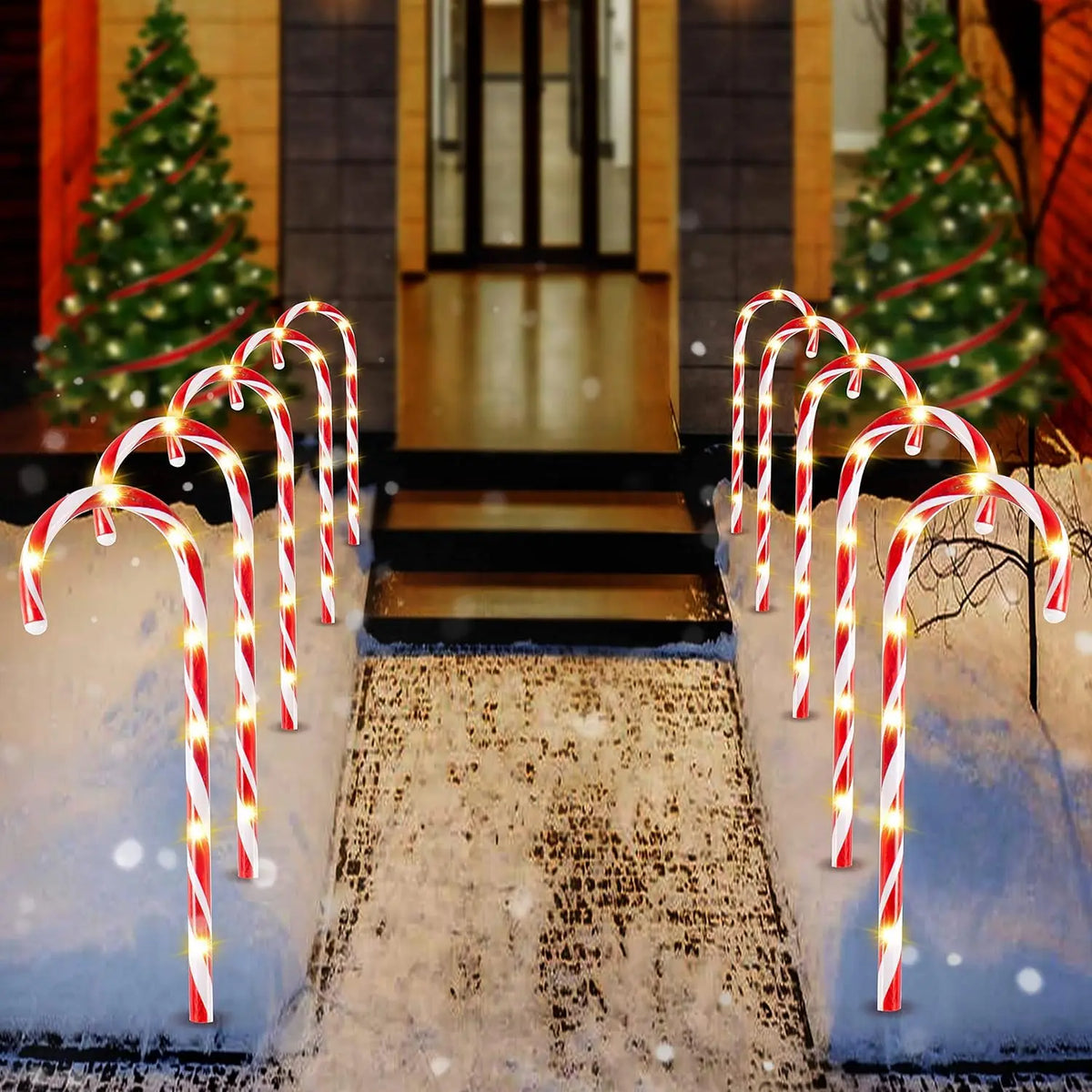Joyfy Pre Lit Christmas Candy Cane Pathway Marker Lights Set of 12