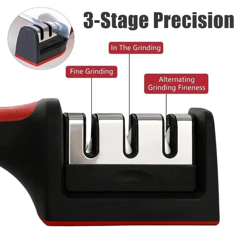 Three Purpose Kitchen Knife Sharpener with Ceramic Sharpening Stones