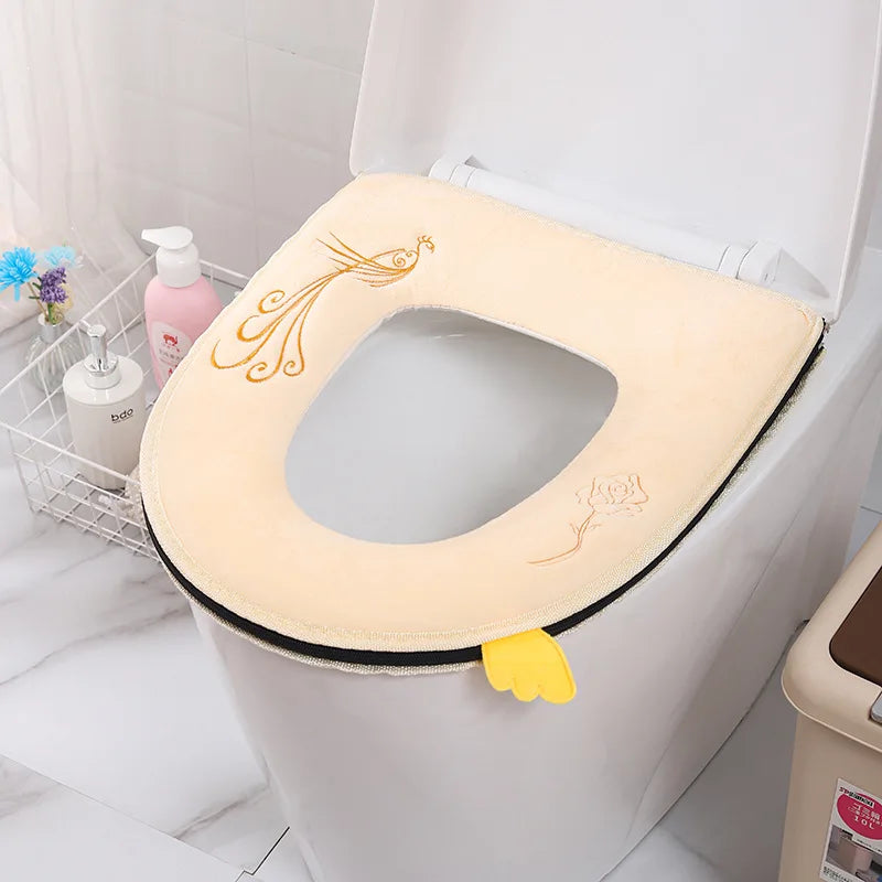 Waterproof Plush Toilet Seat Cover With Washable Zipper Design