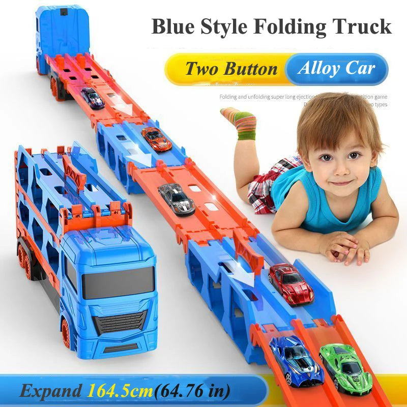 DSUE Folding Car Transporter Truck With Racing Track And Cars