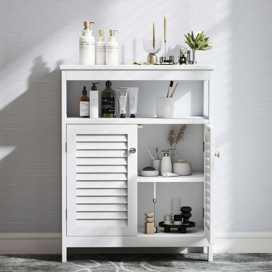 Modern Solid Wood Bathroom Storage Cabinet With Shutter Doors