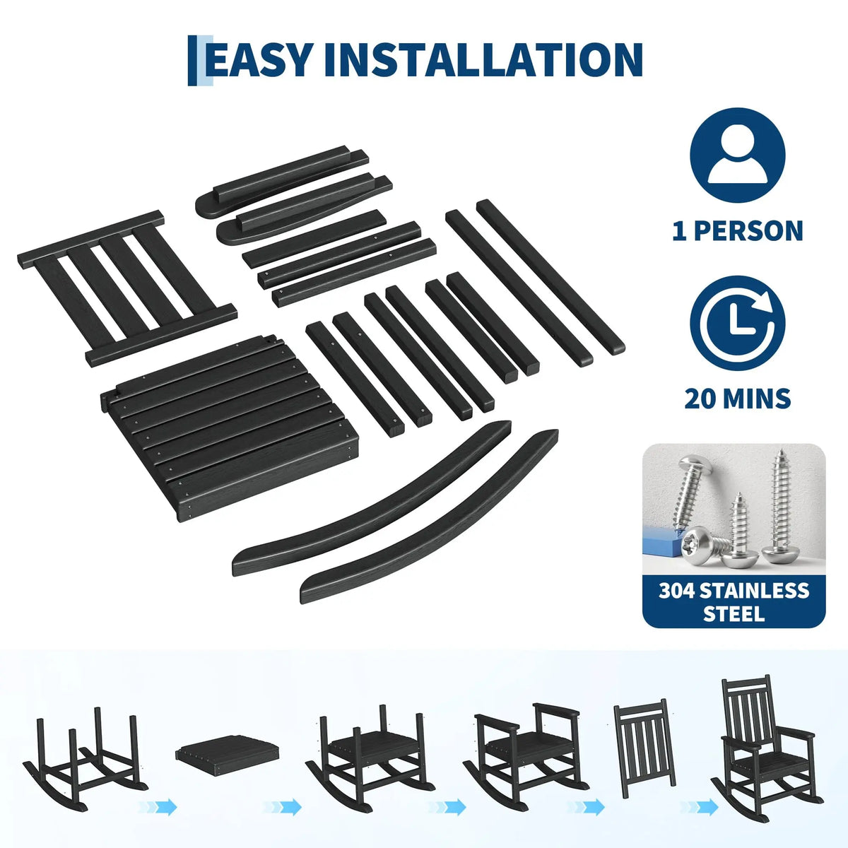 HDPE Outdoor Rocking Chair Pair with Matching Side Table for Patio