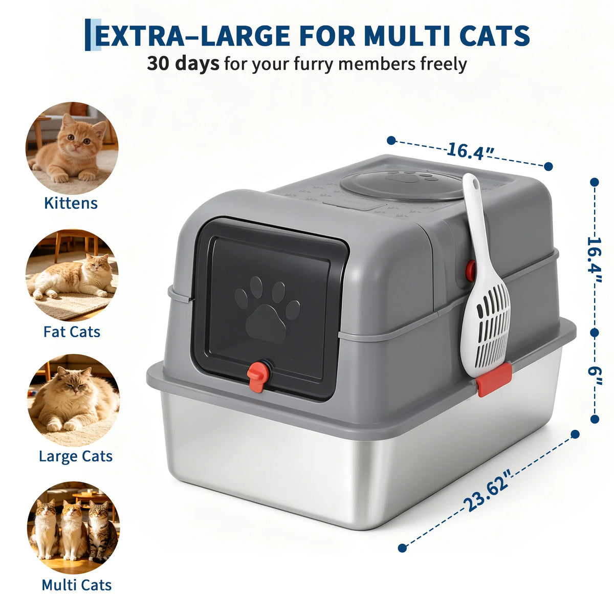 HiMISS Stainless Steel Enclosed Cat Litter Box With Scoop