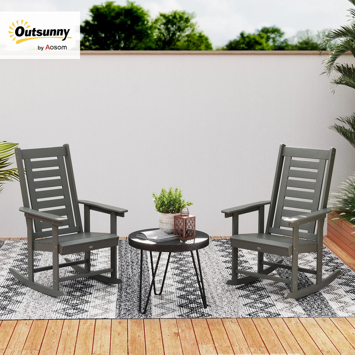 Outsunny High Back HDPE Outdoor Rocking Chairs for Patio Comfort